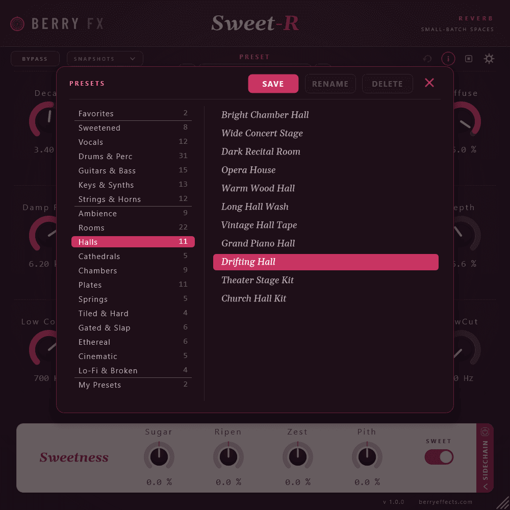 Sweet-R's preset browser